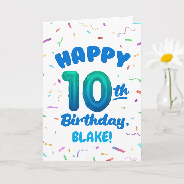 Cartão Happy 10th Birthday Card with Custom Name (Planta pequena)