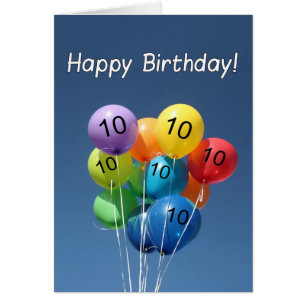 Cartão Happy 10th Birthday Colored Balloons in a blue Sky
