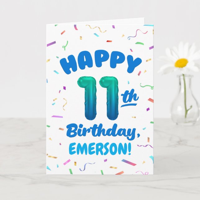 Cartão Happy 11th Birthday Card with Custom Name (Planta pequena)