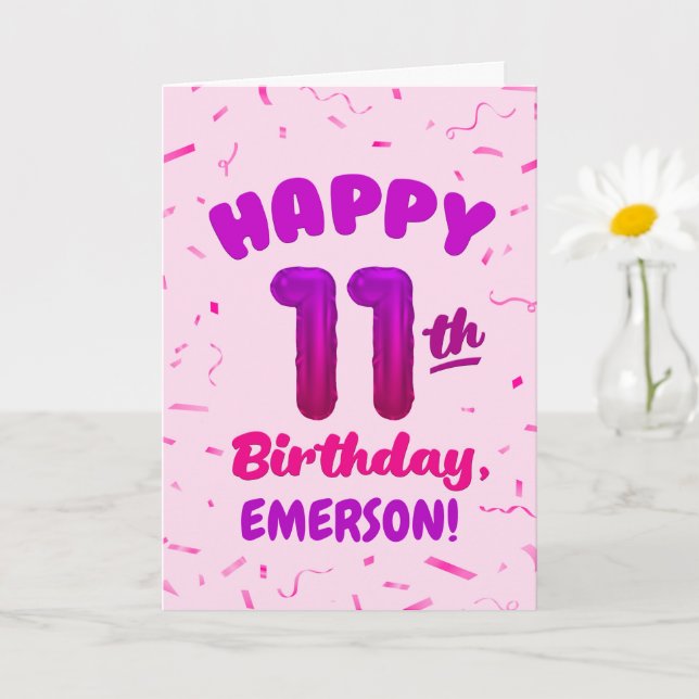 Cartão Happy 11th Birthday Card with Custom Name (Planta pequena)