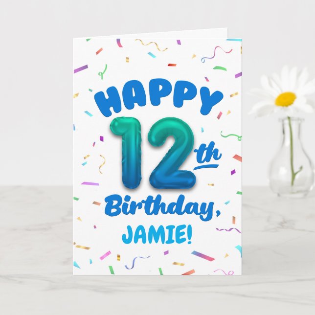 Cartão Happy 12th Birthday Card with Custom Name (Planta pequena)