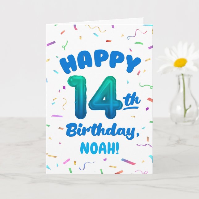 Cartão Happy 14th Birthday Card with Custom Name (Planta pequena)
