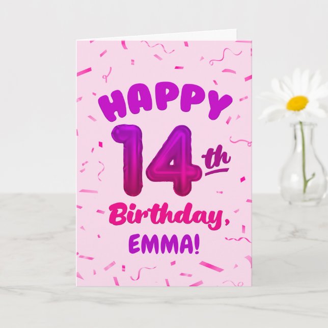 Cartão Happy 14th Birthday Card with Custom Name (Planta pequena)