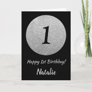 Cartão Happy 1st Birthday Black and Silver Glitter Card