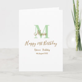 Cartão Happy 21st Birthday green add name monogram brown 