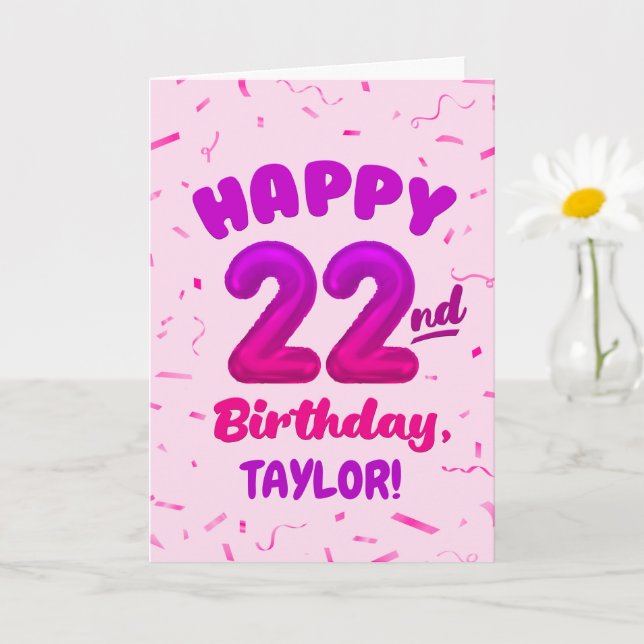 Cartão Happy 22nd Birthday Card with Custom Name (Planta pequena)