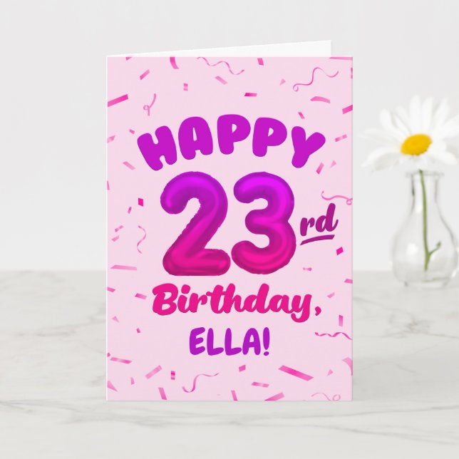 Cartão Happy 23rd Birthday Card with Custom Name (Planta pequena)