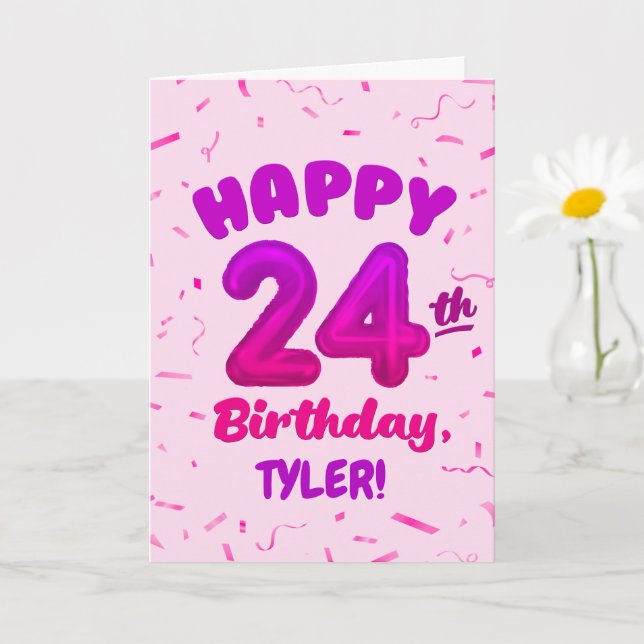 Cartão Happy 24th Birthday Card with Custom Name (Planta pequena)