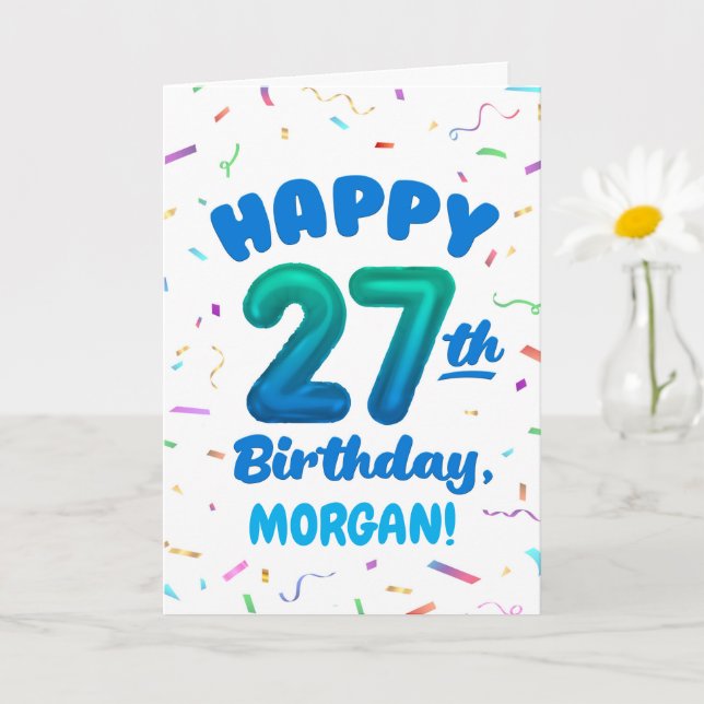 Cartão Happy 27th Birthday Card with Custom Name (Planta pequena)