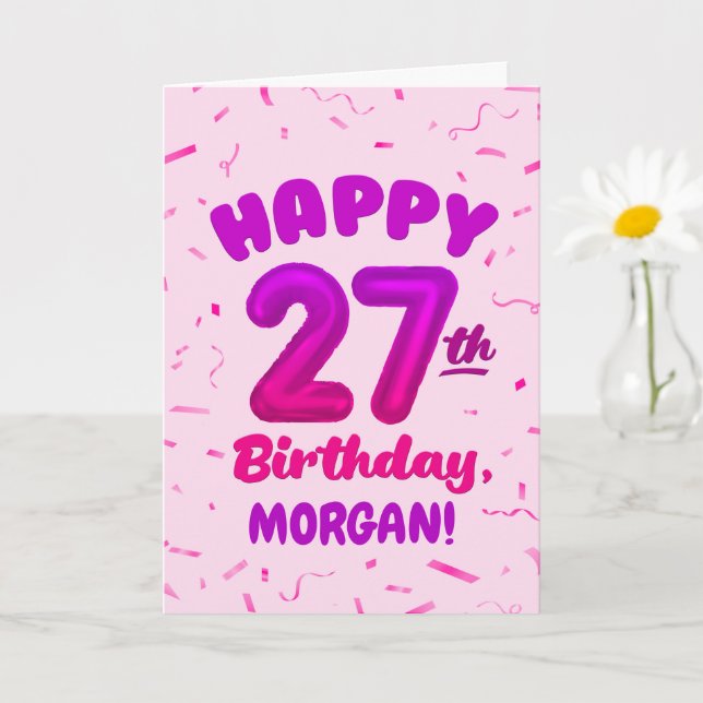 Cartão Happy 27th Birthday Card with Custom Name (Planta pequena)