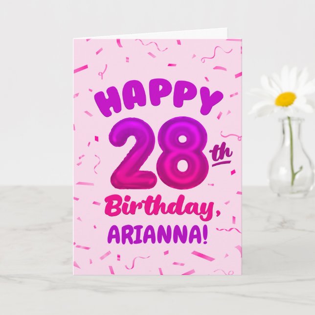 Cartão Happy 28th Birthday Card with Custom Name (Planta pequena)