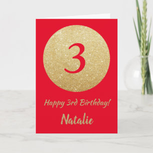 Cartão Happy 3rd Birthday Red and Gold Glitter Card
