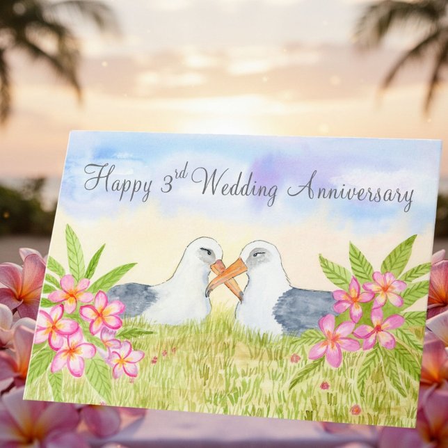Cartão Happy 3rd Wedding Anniversary Laysan Albatross (Criador carregado)