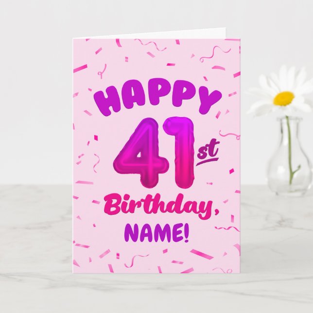 Cartão Happy 41st Birthday Card with Custom Name (Planta pequena)