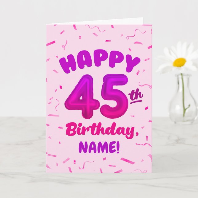 Cartão Happy 45th Birthday Card with Custom Name (Planta pequena)