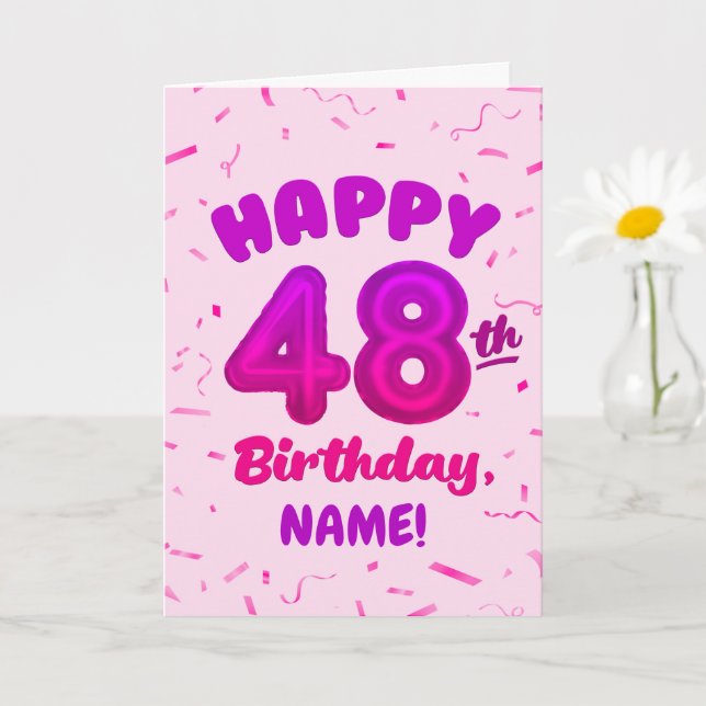 Cartão Happy 48th Birthday Card with Custom Name (Planta pequena)