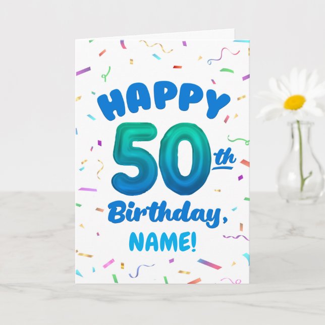 Cartão Happy 50th Birthday Card with Custom Name (Planta pequena)