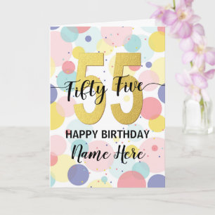 Cartão Happy 55th Birthday Pastel Rainbow Gold Woman