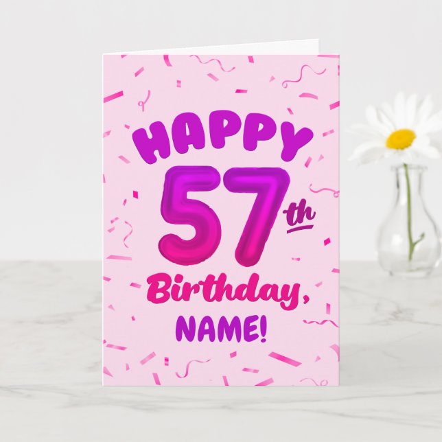Cartão Happy 57th Birthday Card with Custom Name (Planta pequena)