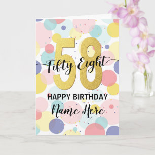 Cartão Happy 58th Birthday Pastel Rainbow Gold Woman