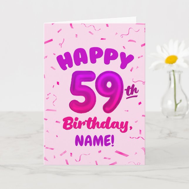 Cartão Happy 59th Birthday Card with Custom Name (Planta pequena)