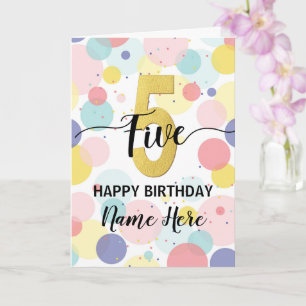 Cartão Happy 5th Birthday Pastel Rainbow Gold Girl