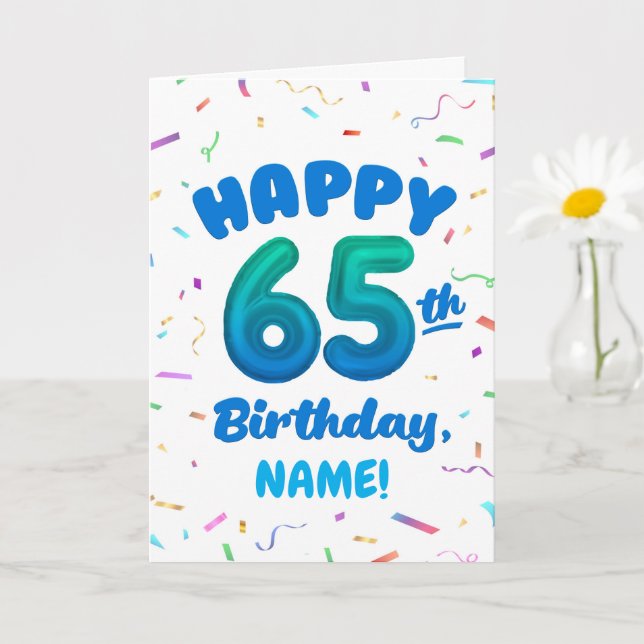 Cartão Happy 65th Birthday Card with Custom Name (Planta pequena)