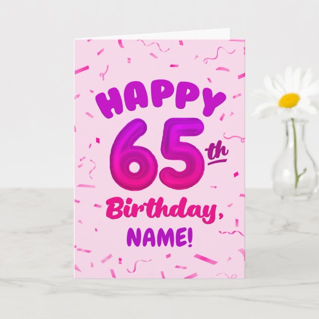Cartão Happy 65th Birthday Card with Custom Name (Planta pequena)