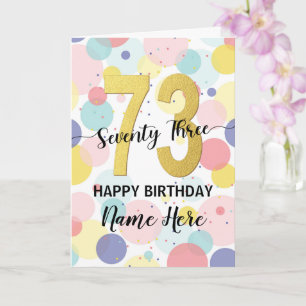 Cartão Happy 73rd Birthday Pastel Rainbow Gold Woman