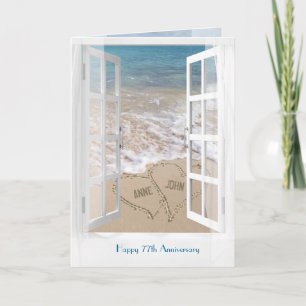 Cartão Happy 77th Anniversary open beach window