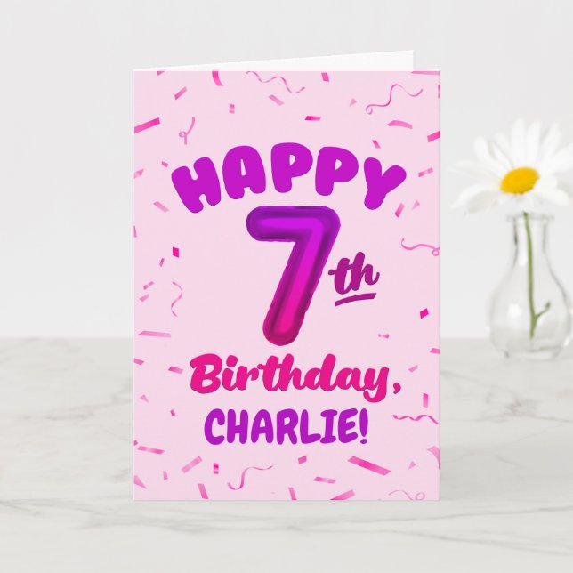 Cartão Happy 7th Birthday Card with Custom Name (Planta pequena)