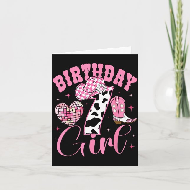 Cartão Happy 7th Birthday Girl Outfit Rodeo Western Cowgi (Frente)