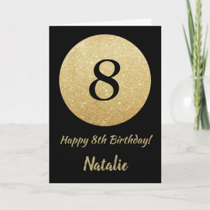 Cartão Happy 8th Birthday Black and Gold Glitter Card