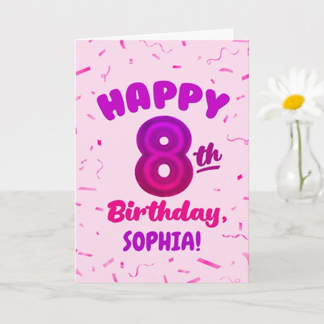 Cartão Happy 8th Birthday Card with Custom Name (Planta pequena)
