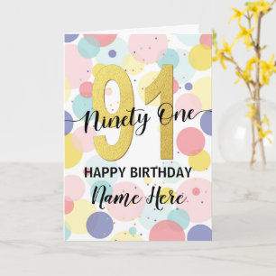 Cartão Happy 91st Birthday Pastel Rainbow and Gold Girl