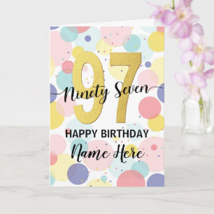 Cartão Happy 97th Birthday Pastel Rainbow Gold Woman