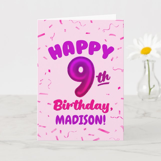 Cartão Happy 9th Birthday Card with Custom Name (Planta pequena)