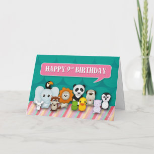 Cartão Happy 9th Birthday Girly Cute Smiling Animals