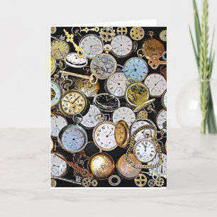 Cartão Happy Anniversary Antique Clocks