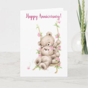 Cartão Happy Anniversary, bear couple on swing
