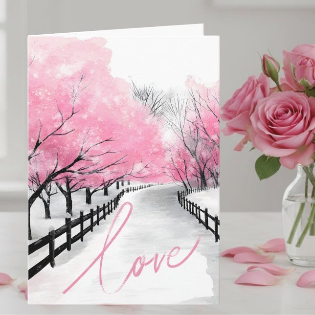 Cartão Happy Anniversary Card-Elegant Pink Love Script  (Criador carregado)