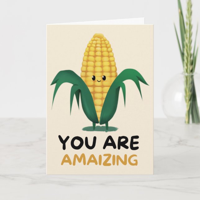 Cartão Happy Anniversary Cute Funny Simple Corn Card (Frente)