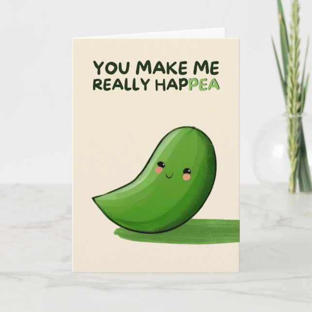 Cartão Happy Anniversary Cute Funny Simple Pea Card (Frente)