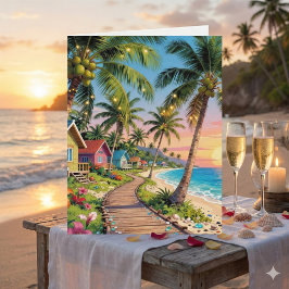 Cartão Happy Anniversary Day | Romantic Poem Coastal 