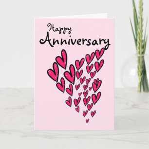 Cartão Happy anniversary lots of pink hearts on pink card