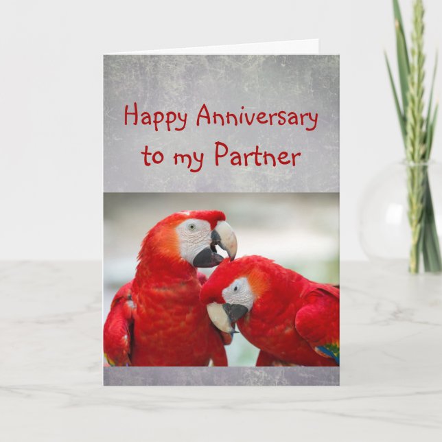 Cartão Happy Anniversary Partner Parrot Wife Love  (Frente)