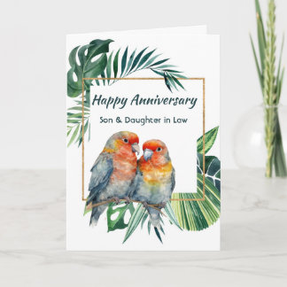Cartão Happy Anniversary Son & Daughter-in-law Parrots