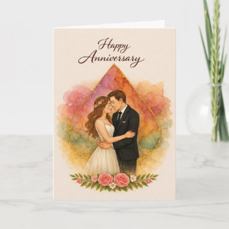 Cartão Happy Anniversary with Romance Couple 