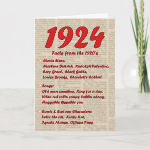 Cartão Happy Birthday 1924 Year of Birth 20's 20s twentie