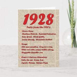 Cartão Happy Birthday 1928 Year of Birth 20's 20s twentie